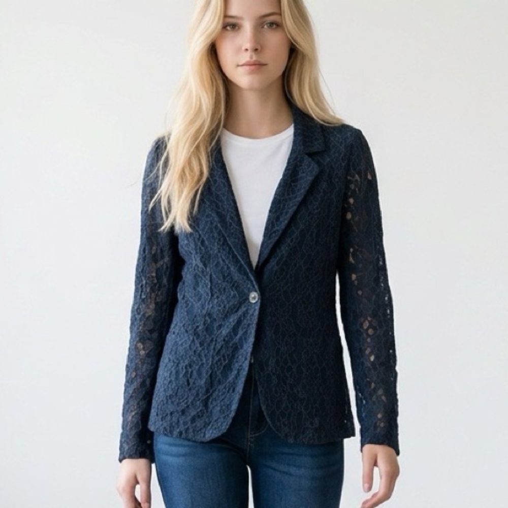 Vintage Eyelash Couture Y2K Lace Fairy Grunge Blue Blazer Size XS/S Whimsigoth
